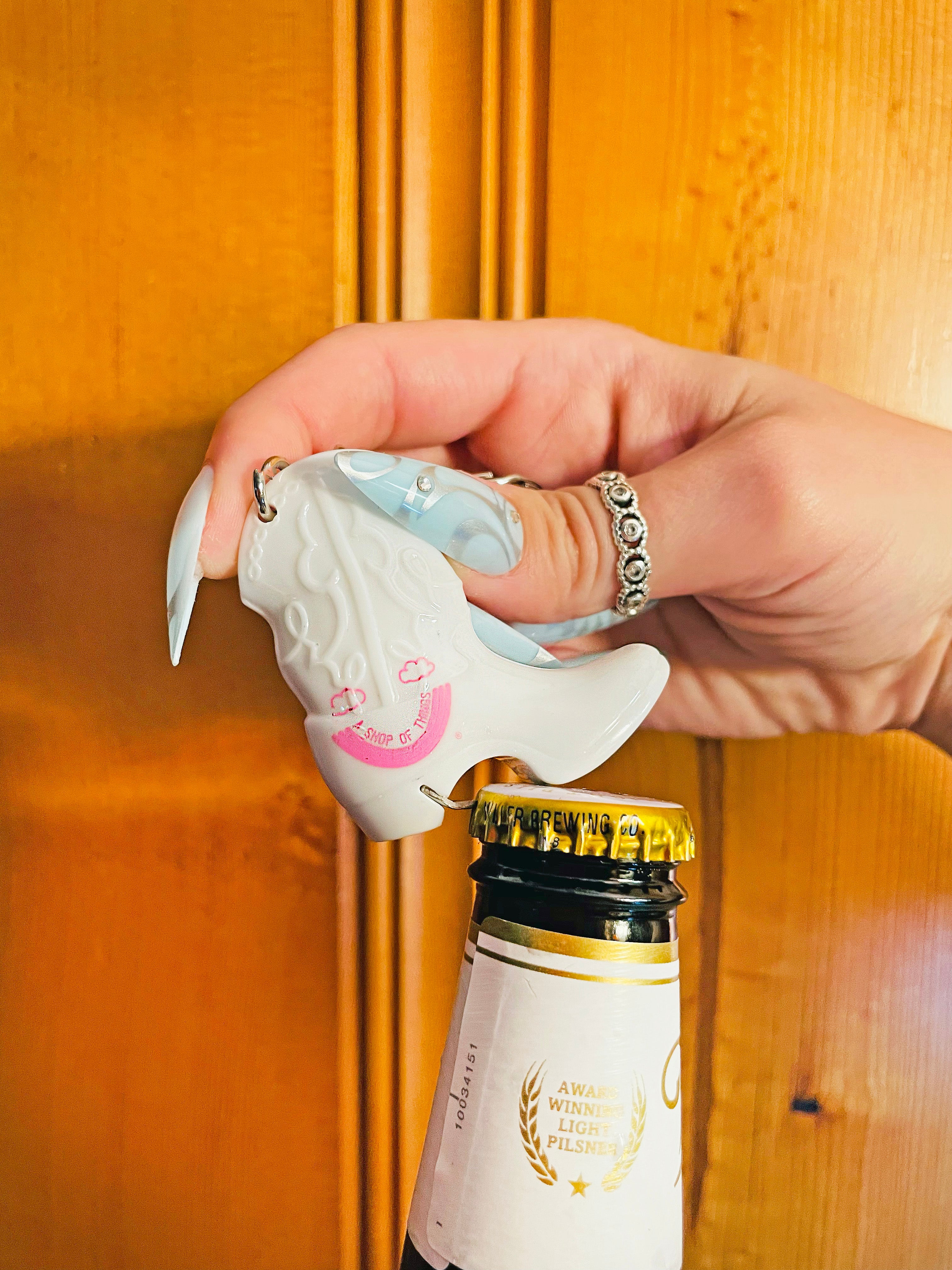 Boot Bottle Opener Keychain- White - Image 3