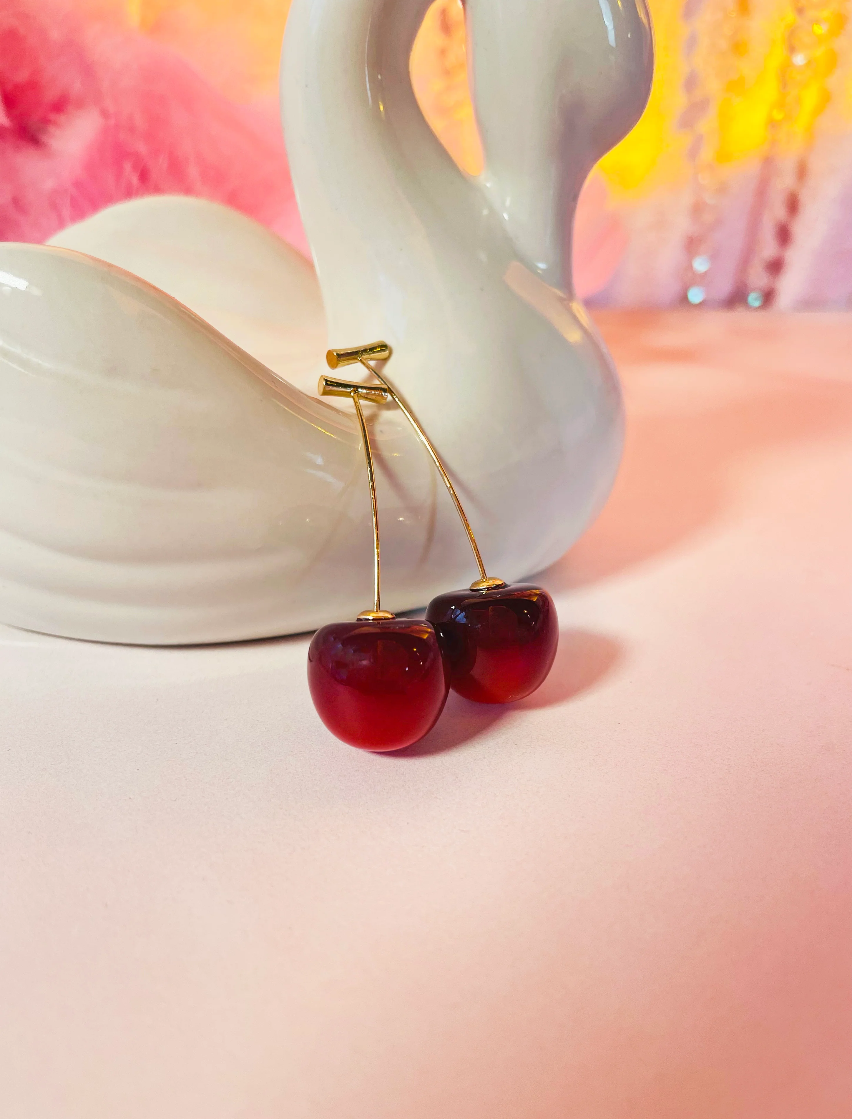 Gold Stem Cherry Earrings - Image 4