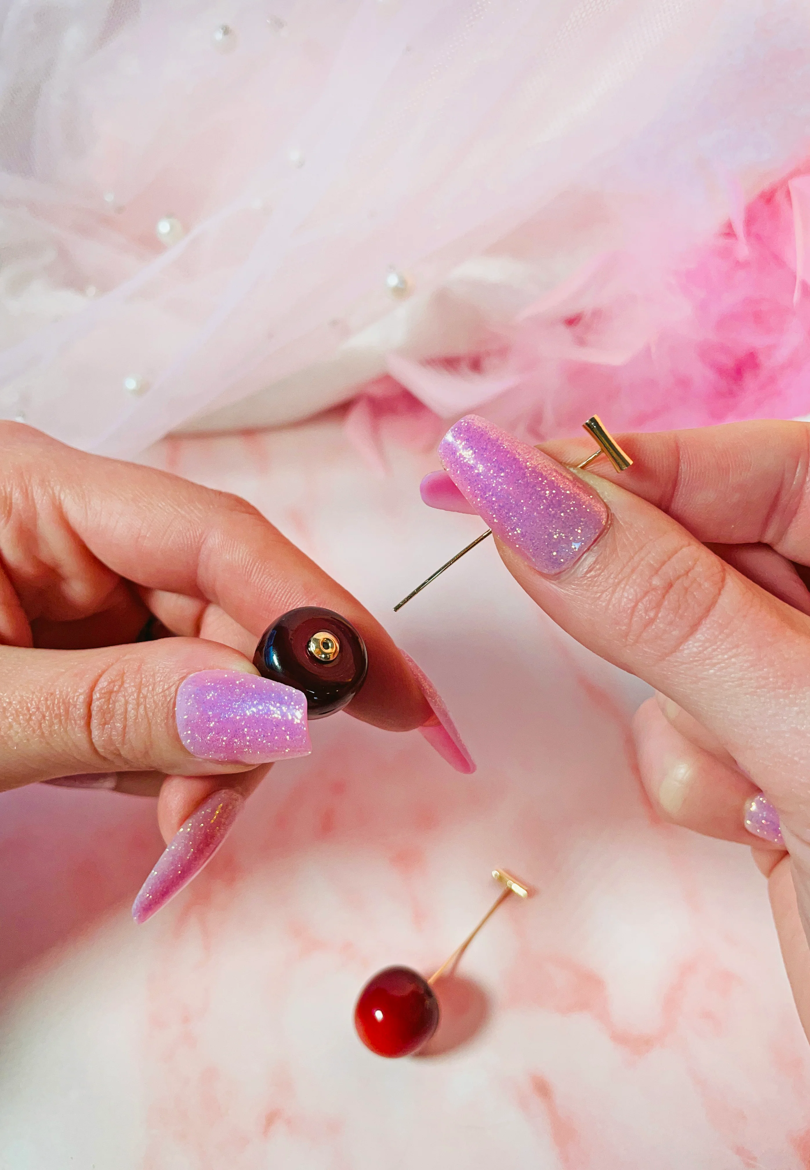 Gold Stem Cherry Earrings - Image 6